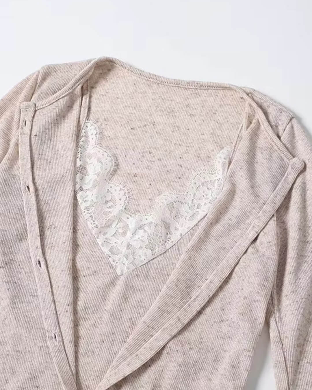 Analie Paneled Lace Trim Long Sleeve Top