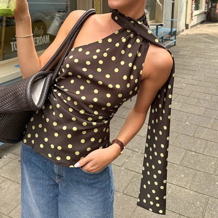 Brietta Polka Dot Halter Neck Blouse