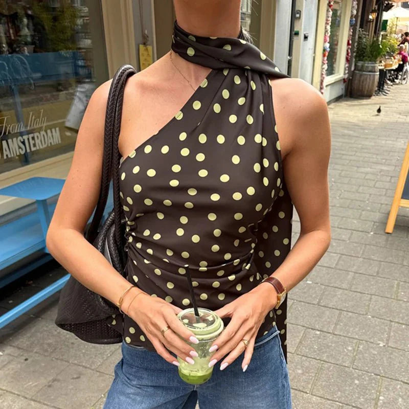 Brietta Polka Dot Halter Neck Blouse