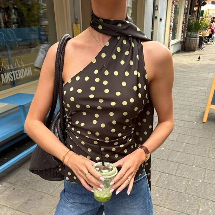 Brietta Polka Dot Halter Neck Blouse