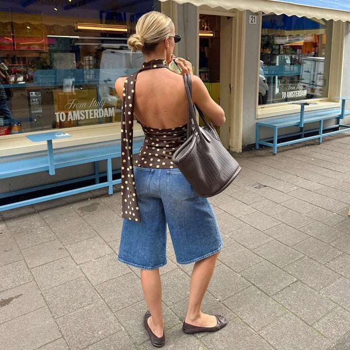 Brietta Polka Dot Halter Neck Blouse