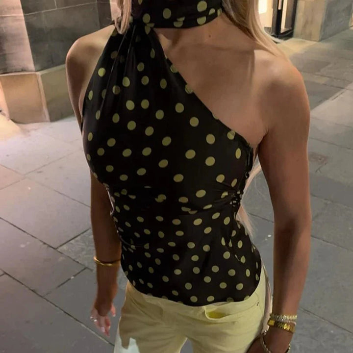 Brietta Polka Dot Halter Neck Blouse