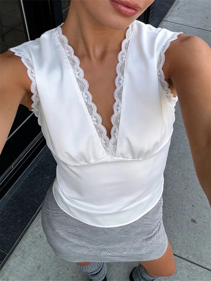 Zaira Deep Neck Satin Top