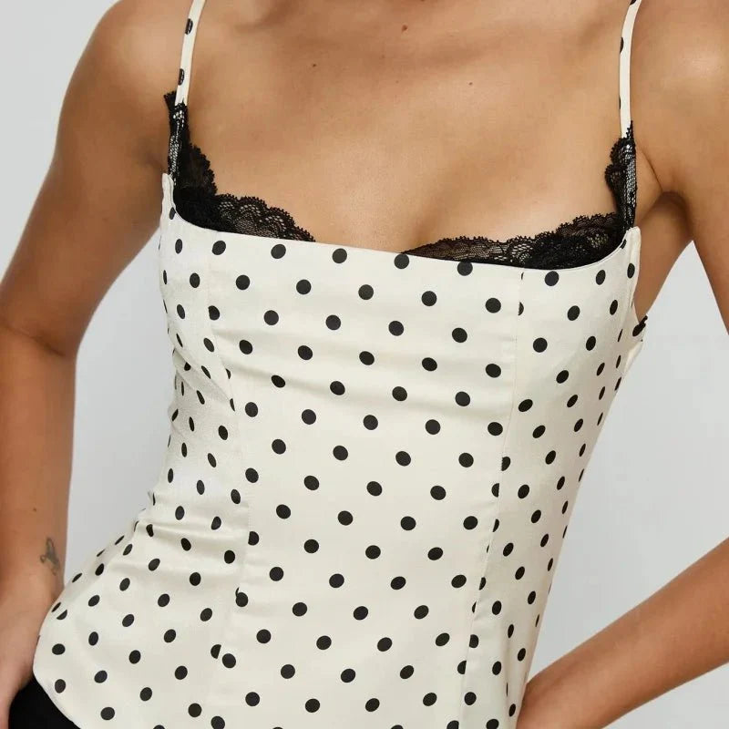 Leila Polka Dot Lace Trim Camisole