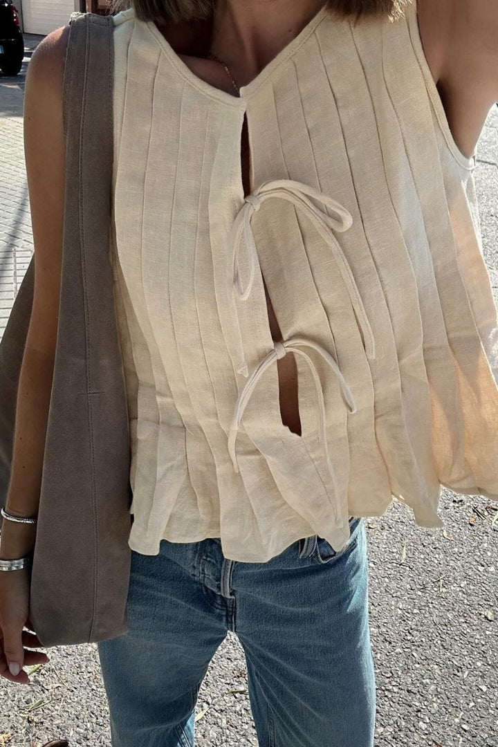 Penny Tie Front Pleated Linen Tank Top