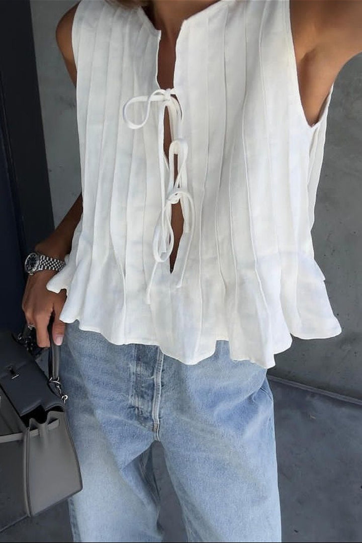 Penny Tie Front Pleated Linen Tank Top