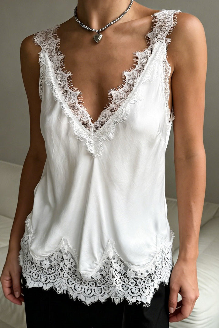 Dolly V-Neck Lace Trim Tank Top