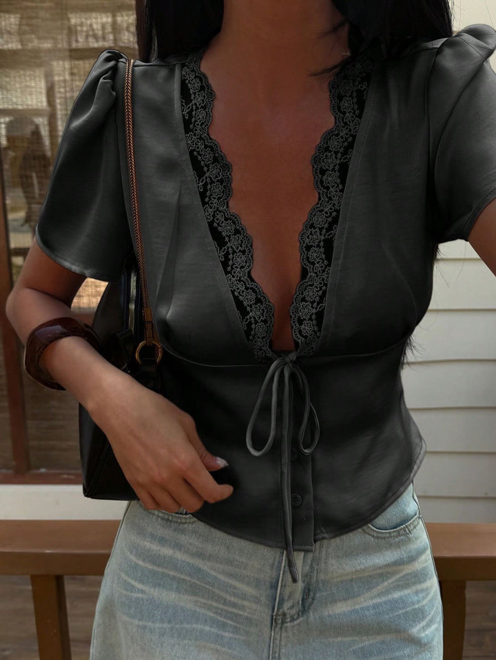 Nathalie Satin Lace Blouse