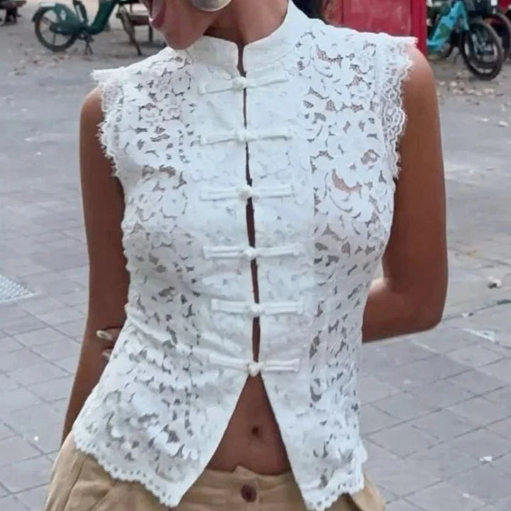 Odessa Sleeveless Lace Hollow Blouse