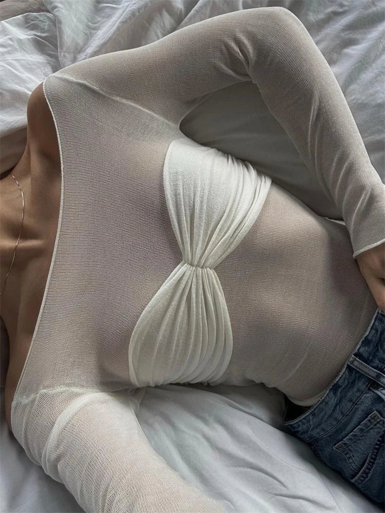 Sara Sheer Mesh Off-Shoulder Top