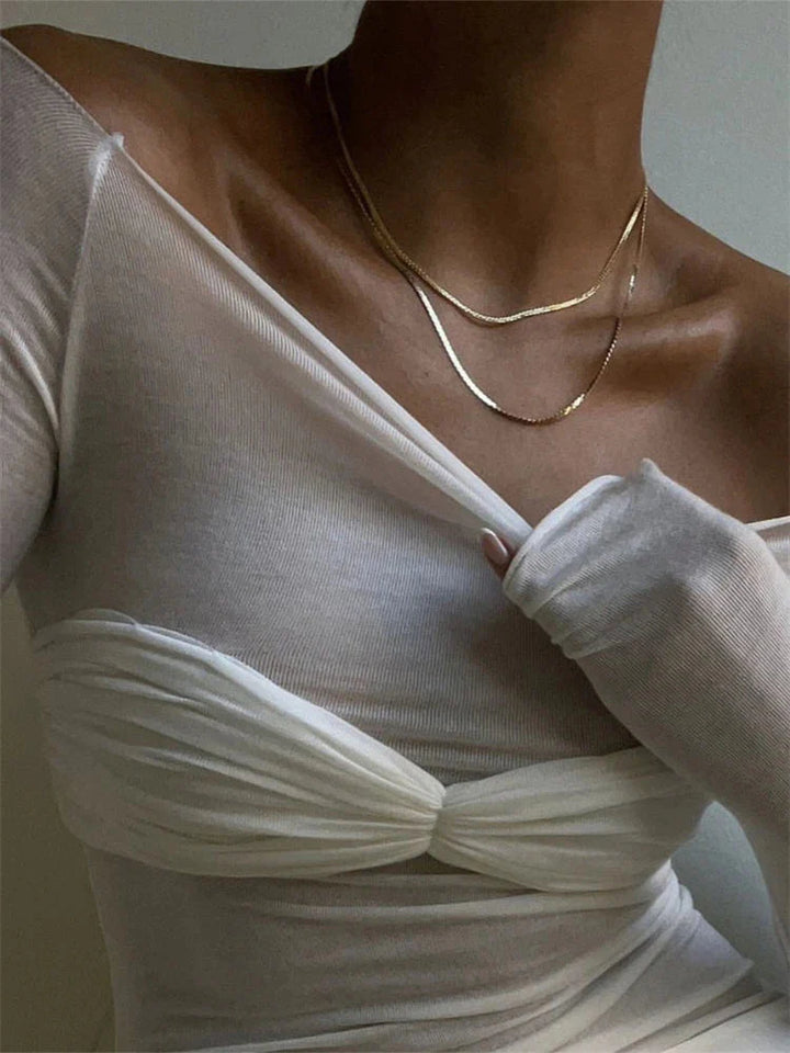 Sara Sheer Mesh Off-Shoulder Top