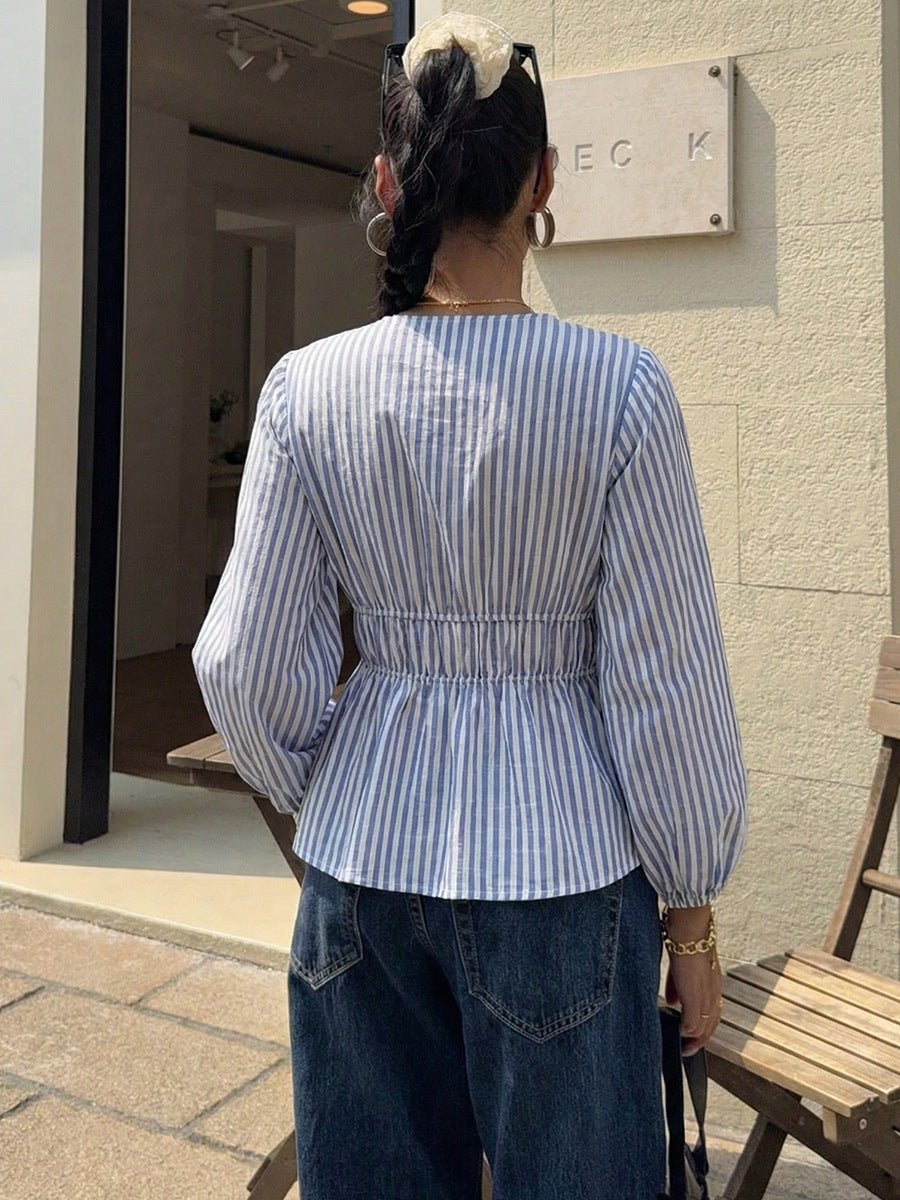 Rosalie Pinstripe Tie Front Blouse