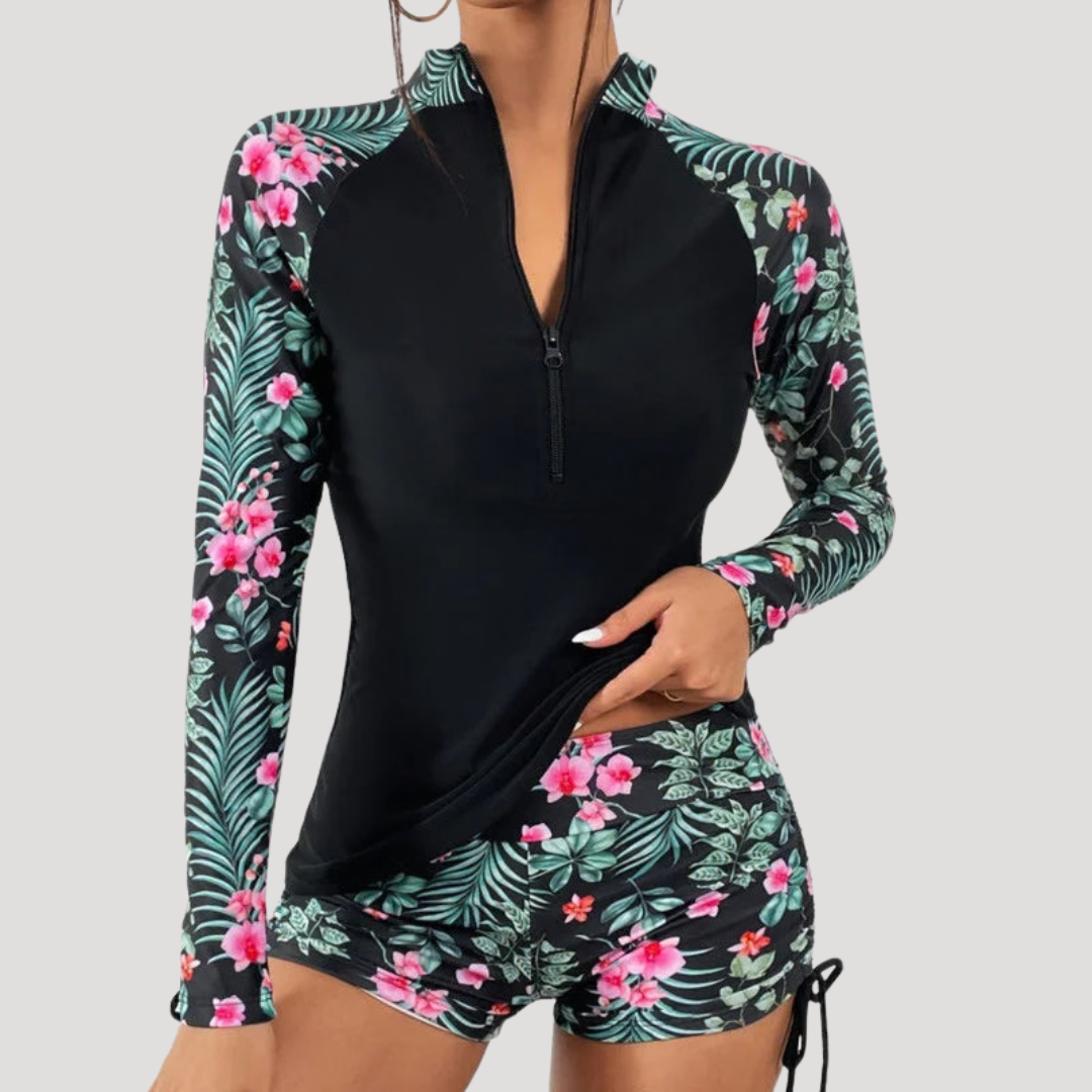 Solange Floral Sleeve Rash Guard Swim Set