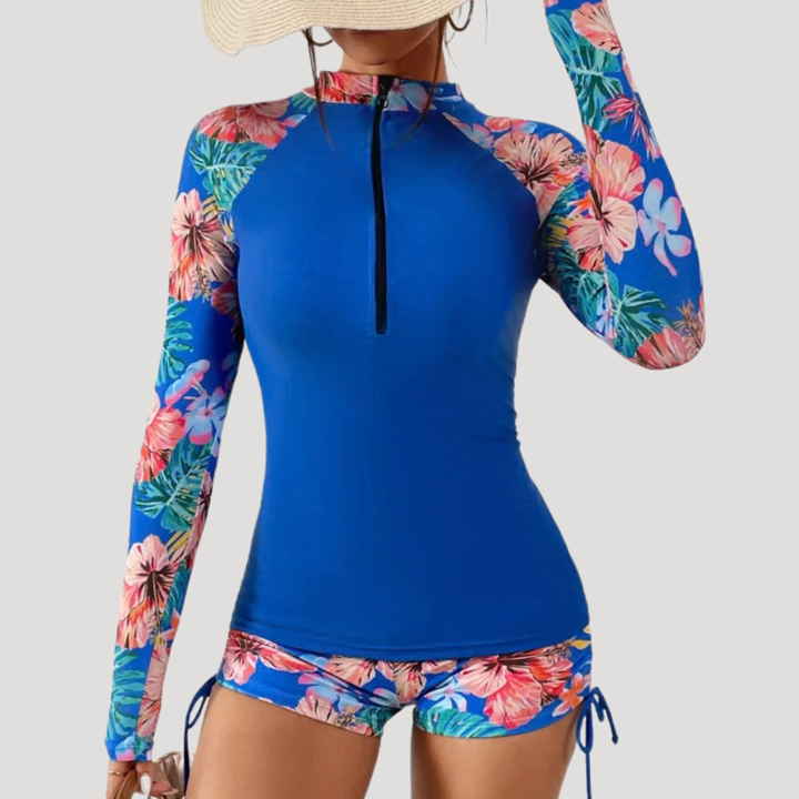 Solange Floral Sleeve Rash Guard Swim Set
