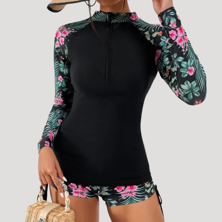 Solange Floral Sleeve Rash Guard Swim Set