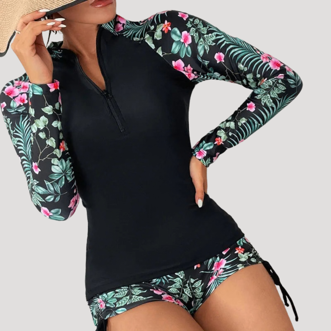 Solange Floral Sleeve Rash Guard Swim Set