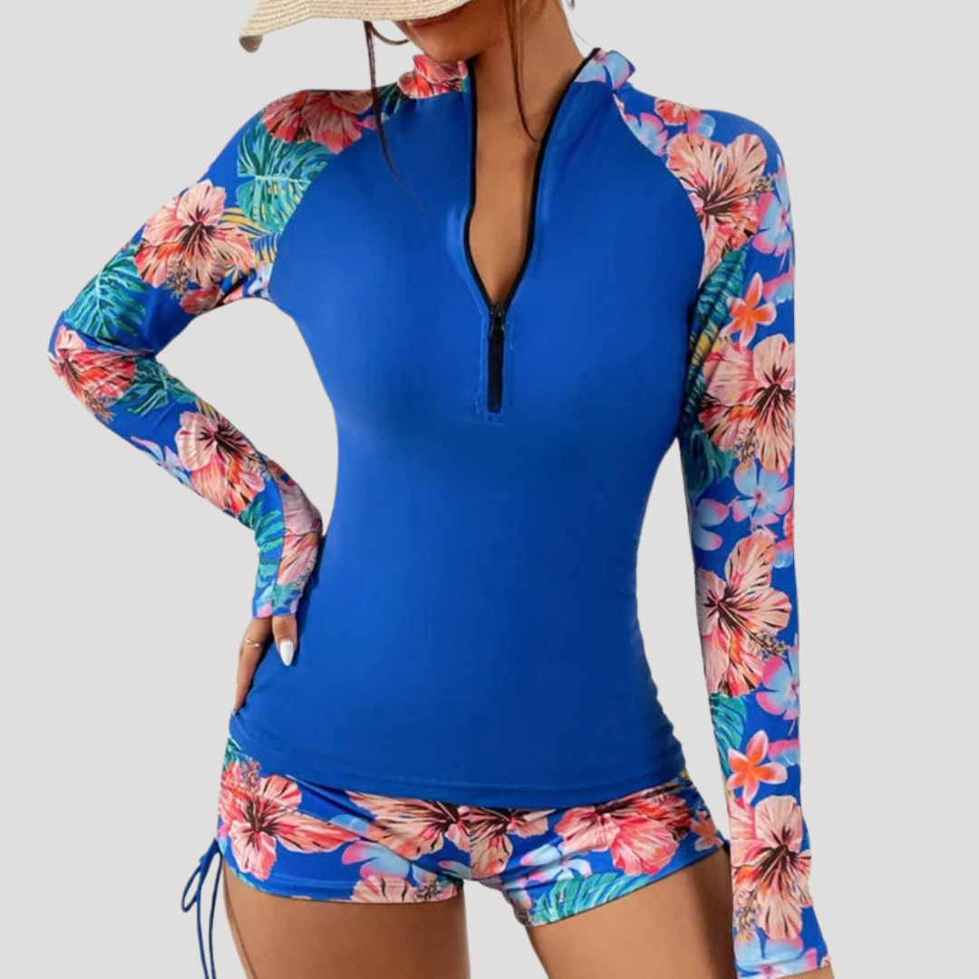 Solange Floral Sleeve Rash Guard Swim Set