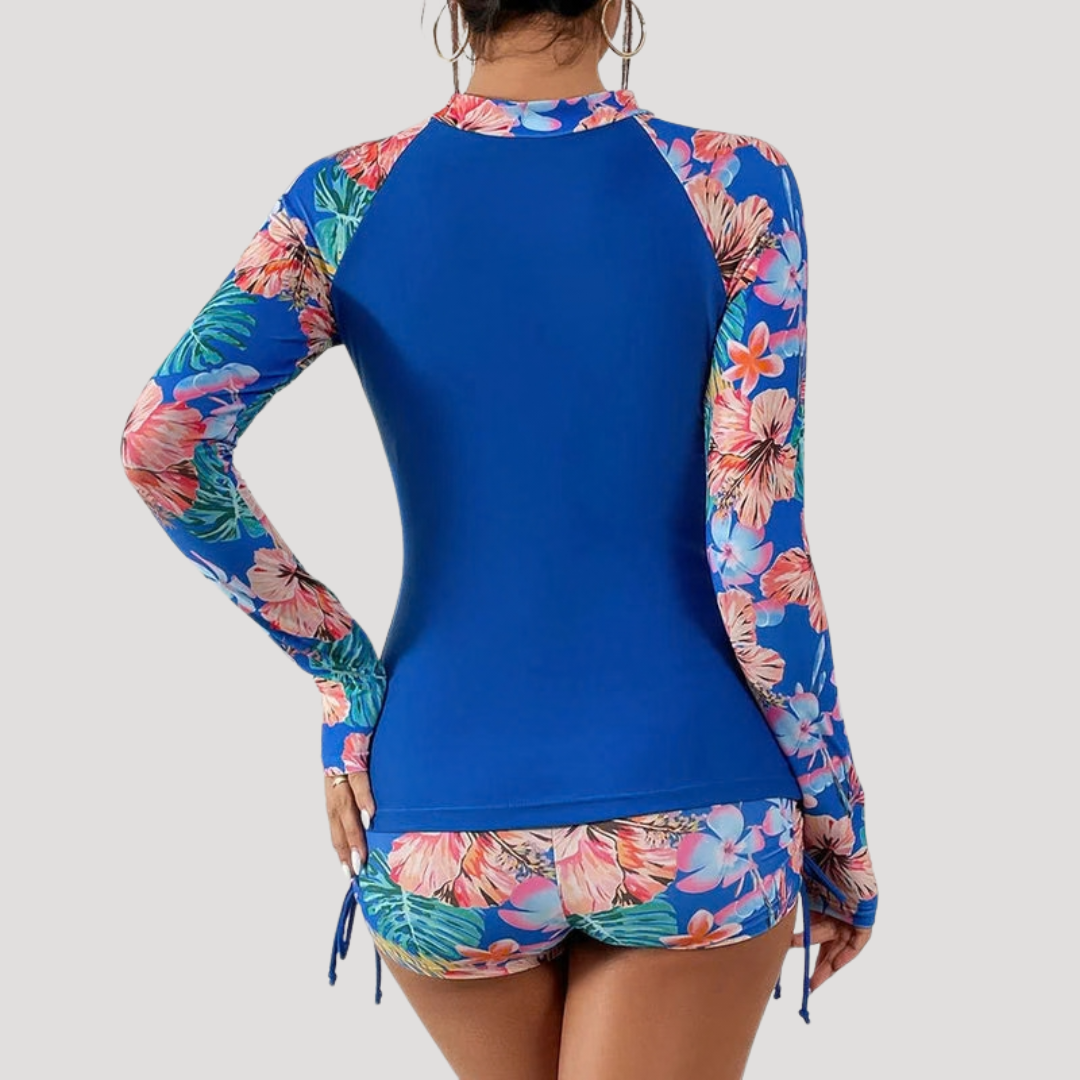 Solange Floral Sleeve Rash Guard Swim Set