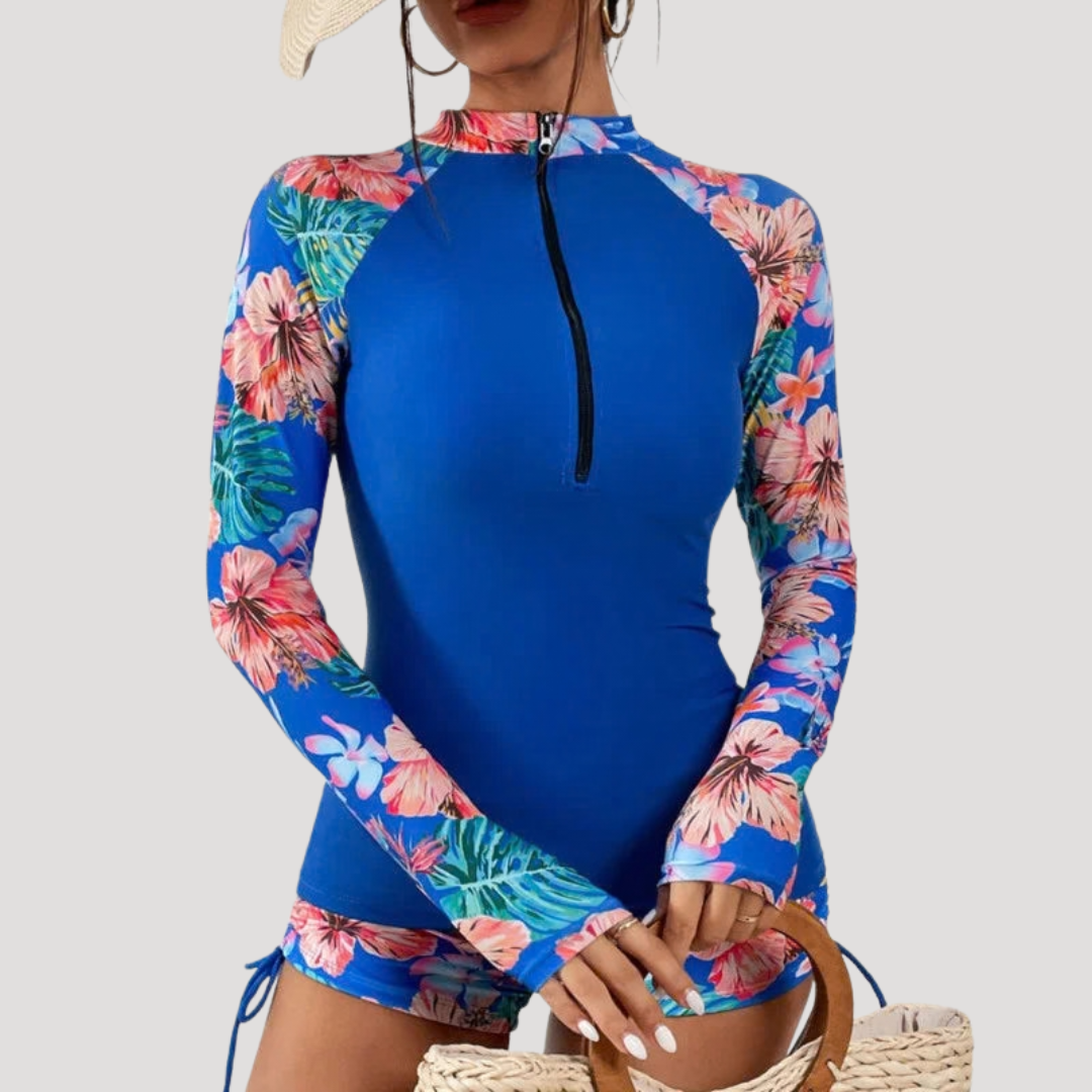 Solange Floral Sleeve Rash Guard Swim Set