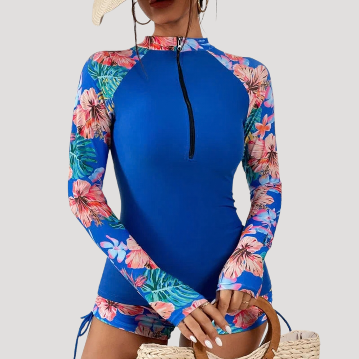 Solange Floral Sleeve Rash Guard Swim Set