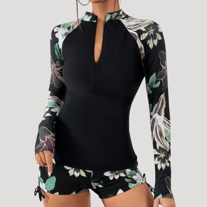 Solange Floral Sleeve Rash Guard Swim Set