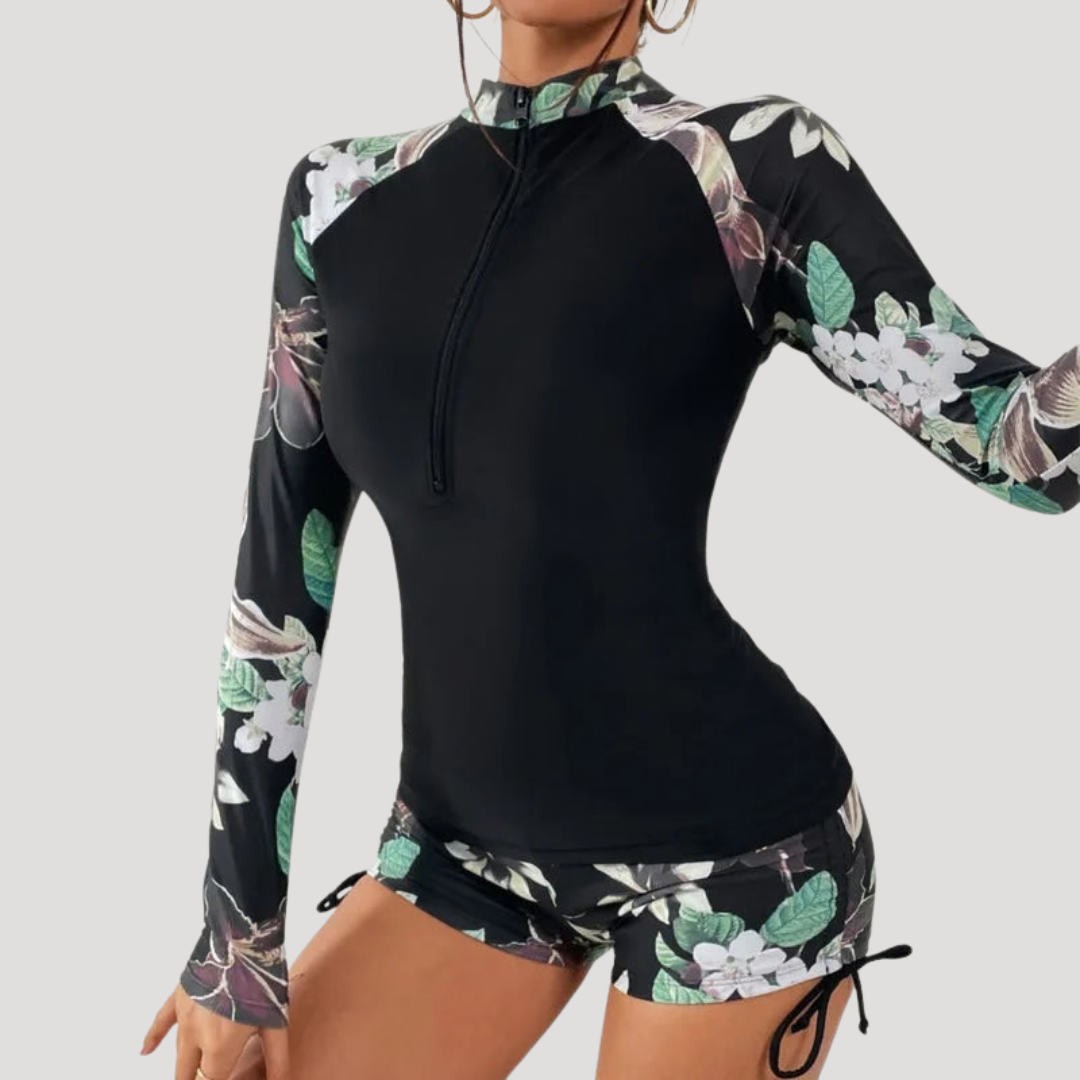 Solange Floral Sleeve Rash Guard Swim Set