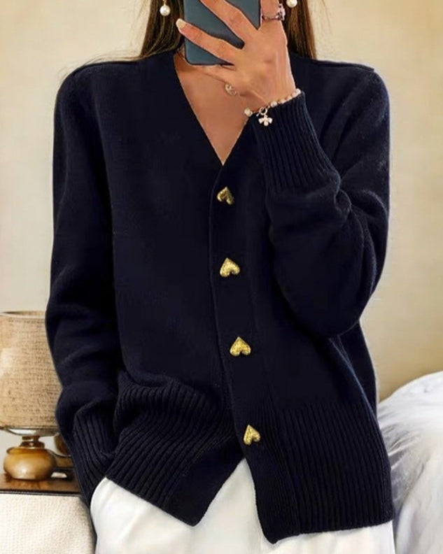 Zinnia Heart Button V-Neck Cardigan