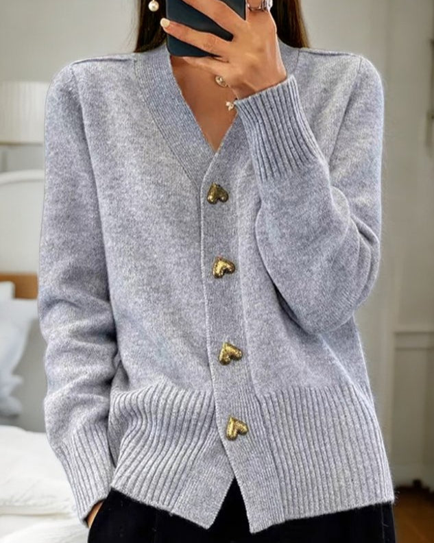 Zinnia Heart Button V-Neck Cardigan