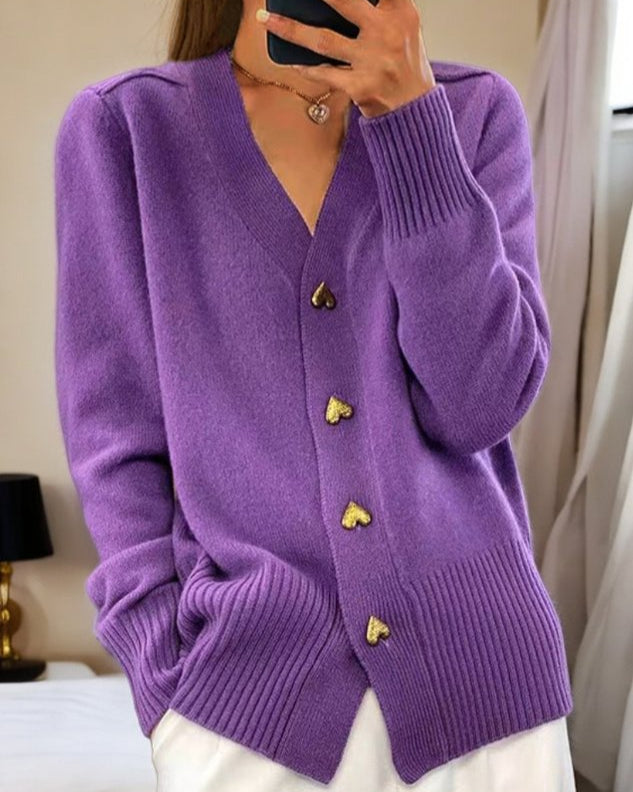 Zinnia Heart Button V-Neck Cardigan