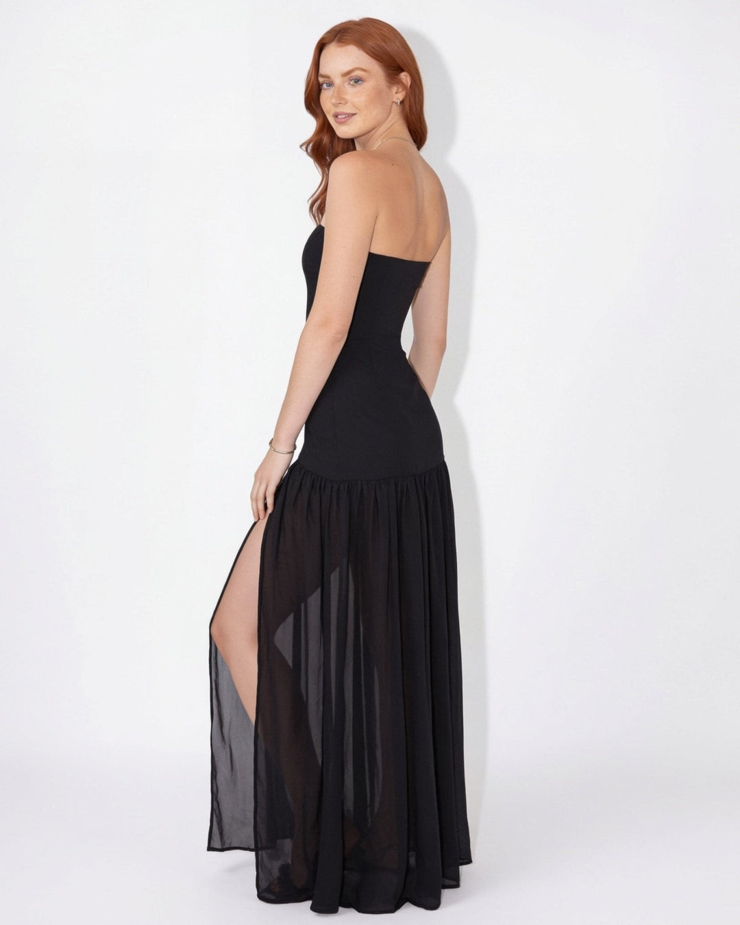 Nayeli Strapless Sheer Split Maxi Dress