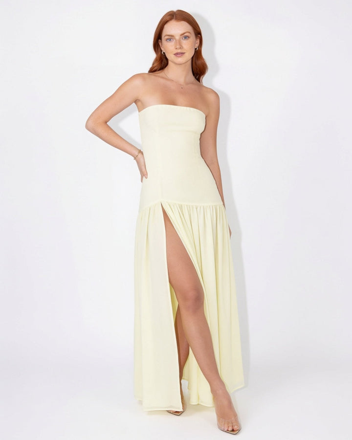 Nayeli Strapless Sheer Split Maxi Dress