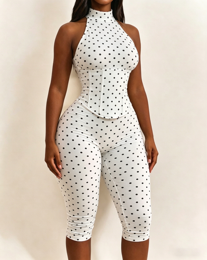 Doreen Polka Dot Halter Capri Jumpsuit