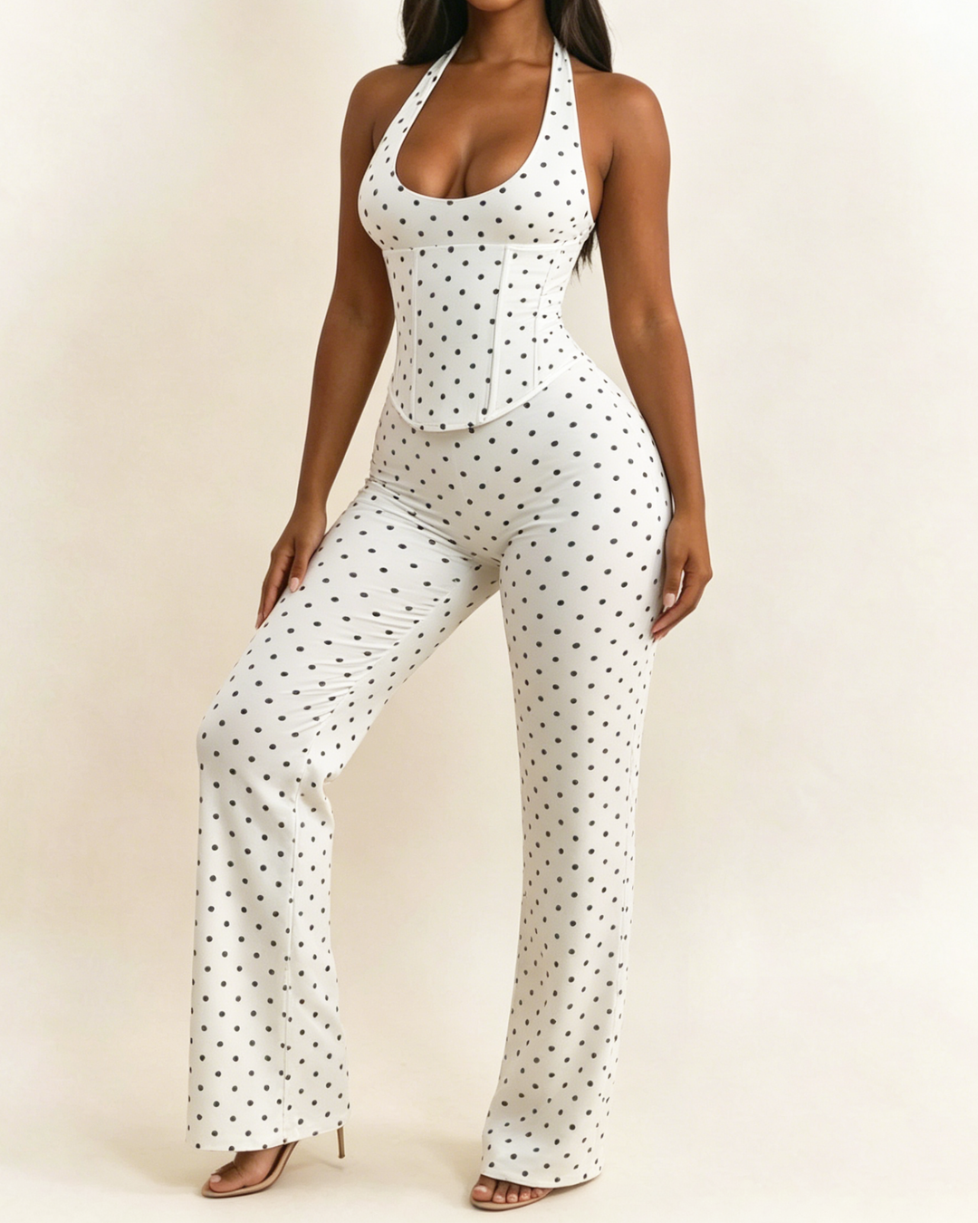 Karina Polka Dot Halter Wide Leg Jumpsuit