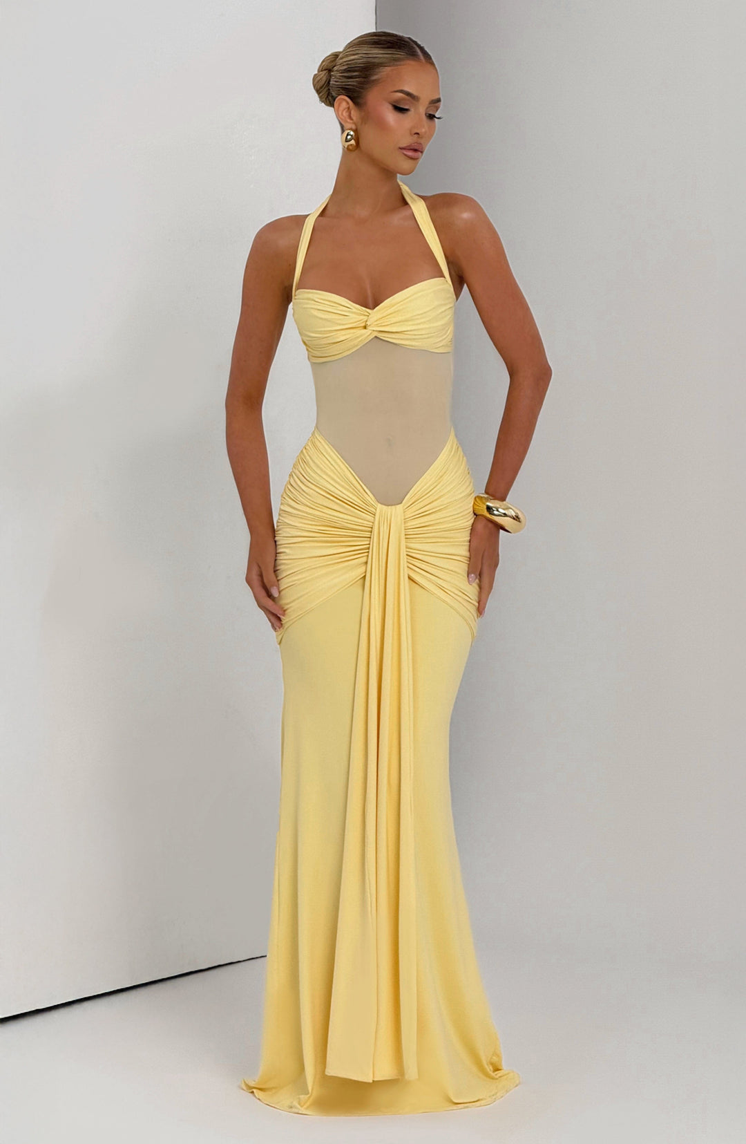 Vida Sheer Panel Halter Maxi Dress