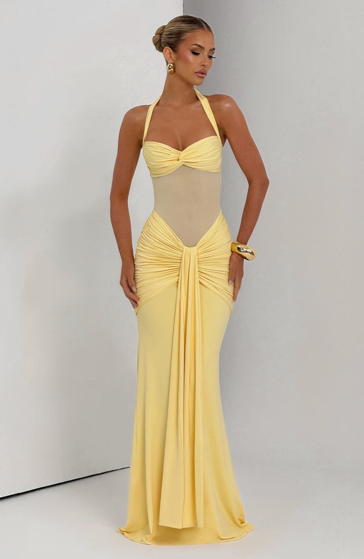Vida Sheer Panel Halter Maxi Dress