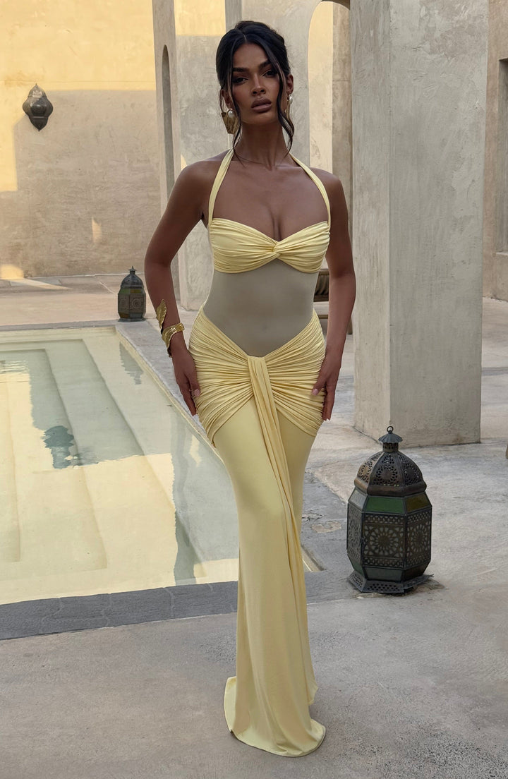 Vida Sheer Panel Halter Maxi Dress