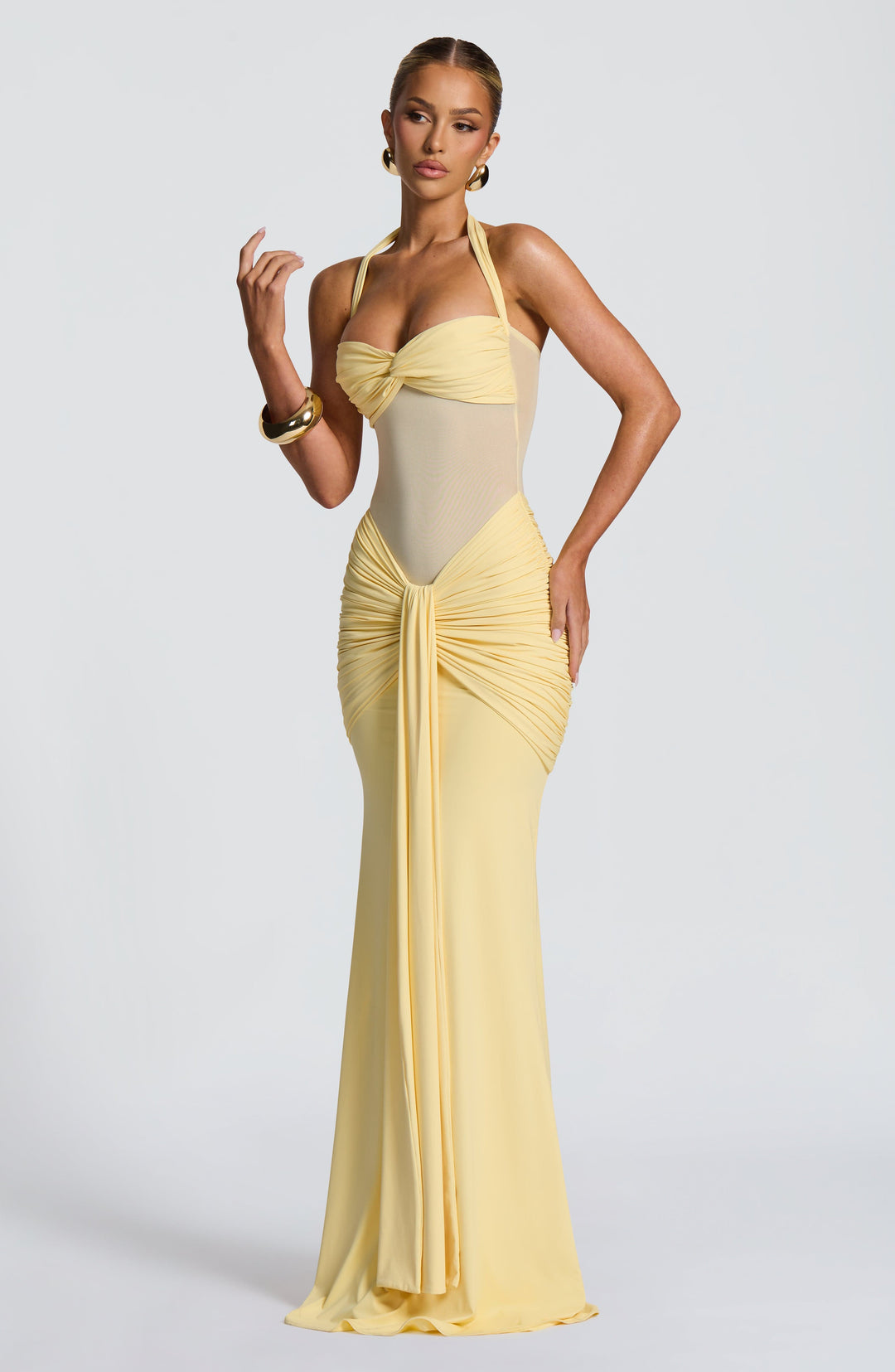 Vida Sheer Panel Halter Maxi Dress