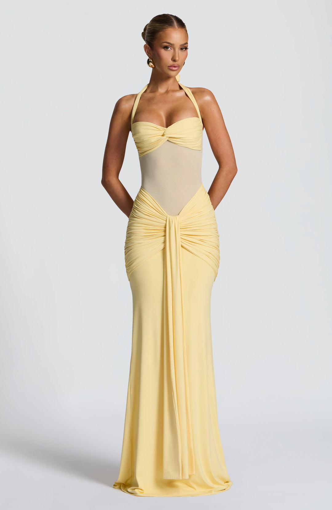 Vida Sheer Panel Halter Maxi Dress