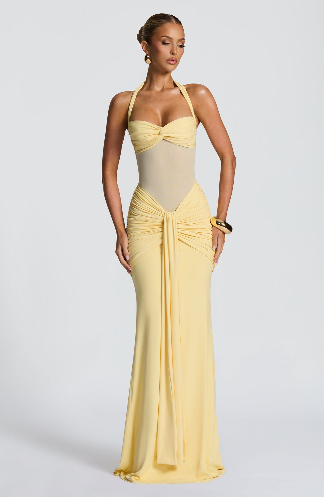 Vida Sheer Panel Halter Maxi Dress