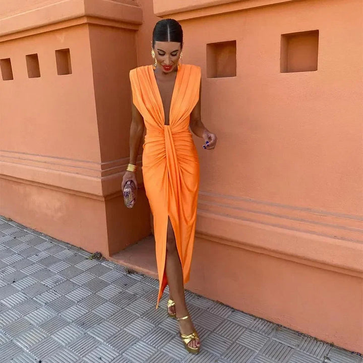 Tallulah Draped Slit Maxi Dress
