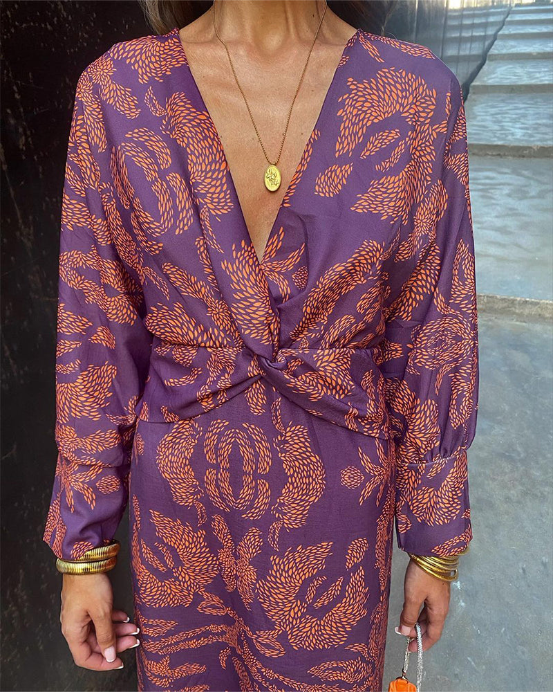 Stormi Printed Twist Midi Dress