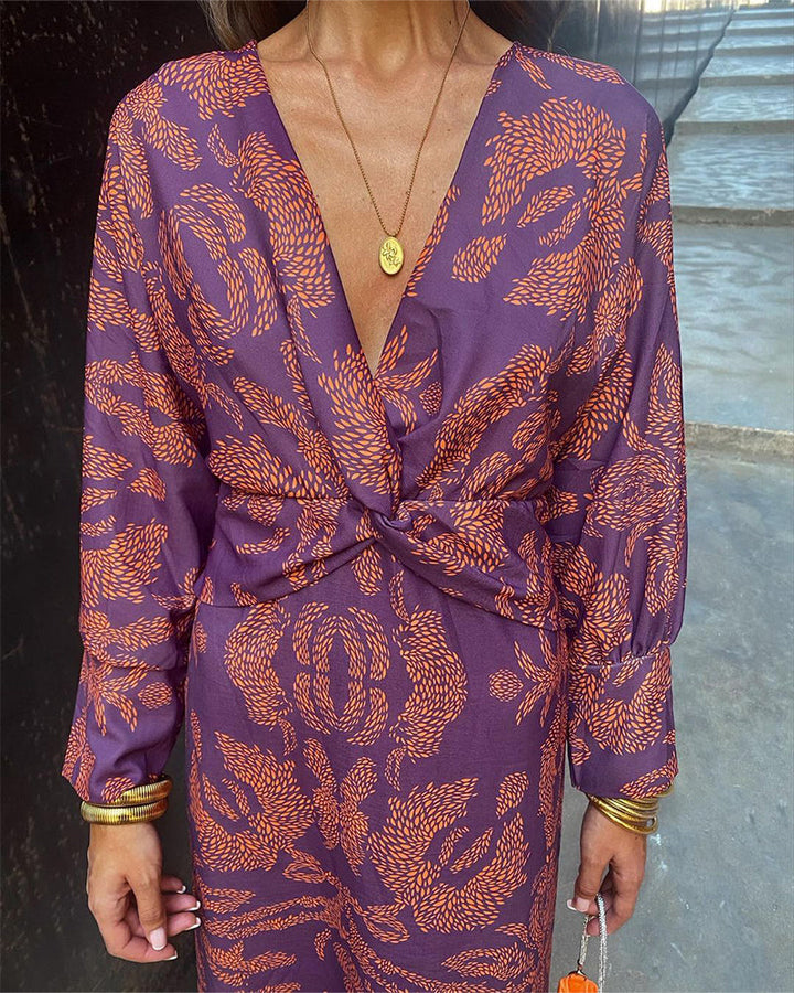 Stormi Printed Twist Midi Dress