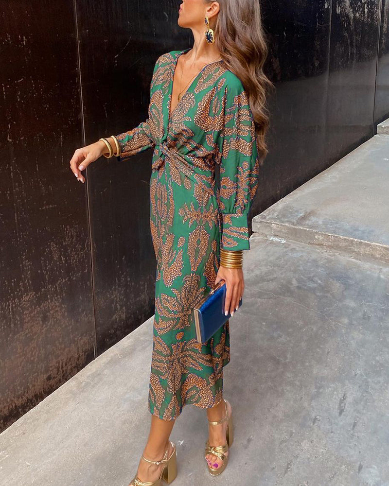 Stormi Printed Twist Midi Dress