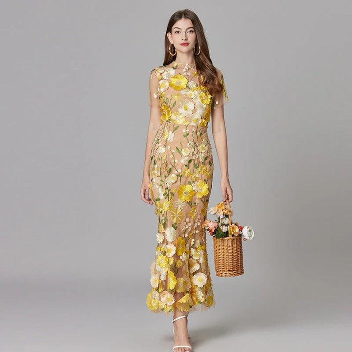Lilia Floral Appliqué Midi Dress