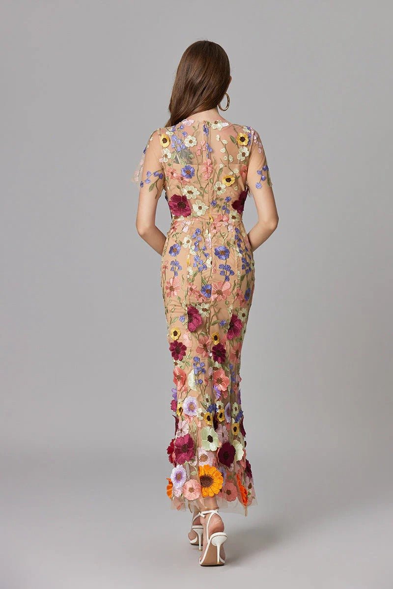 Lilia Floral Appliqué Midi Dress