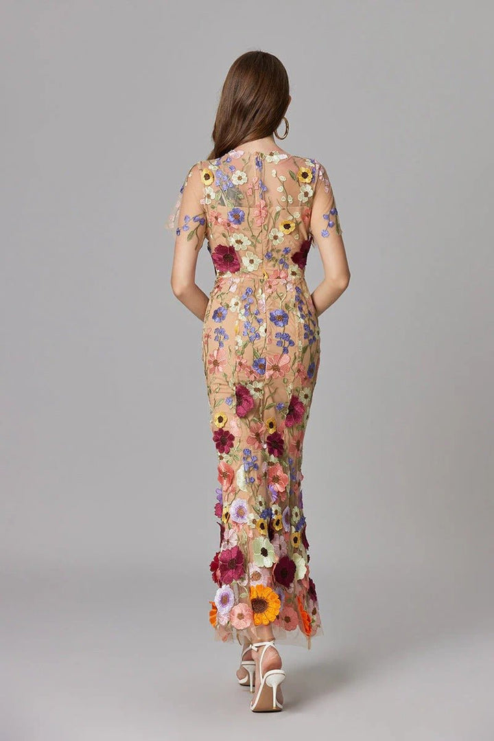 Lilia Floral Appliqué Midi Dress