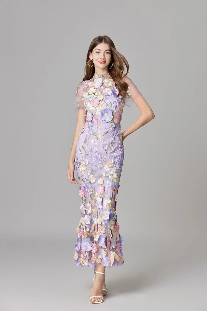 Lilia Floral Appliqué Midi Dress