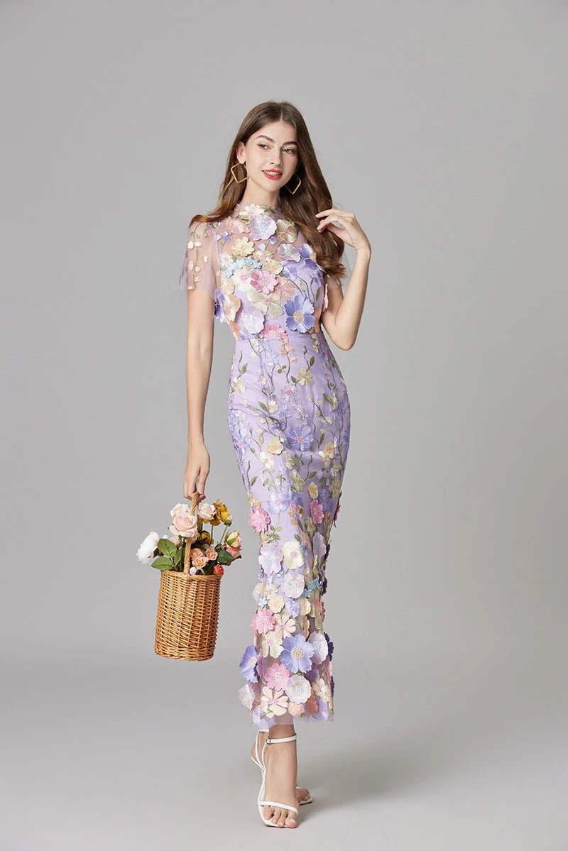 Lilia Floral Appliqué Midi Dress