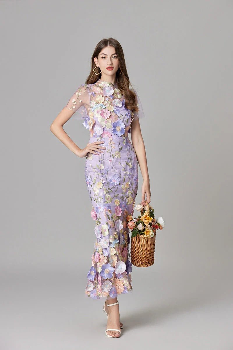Lilia Floral Appliqué Midi Dress