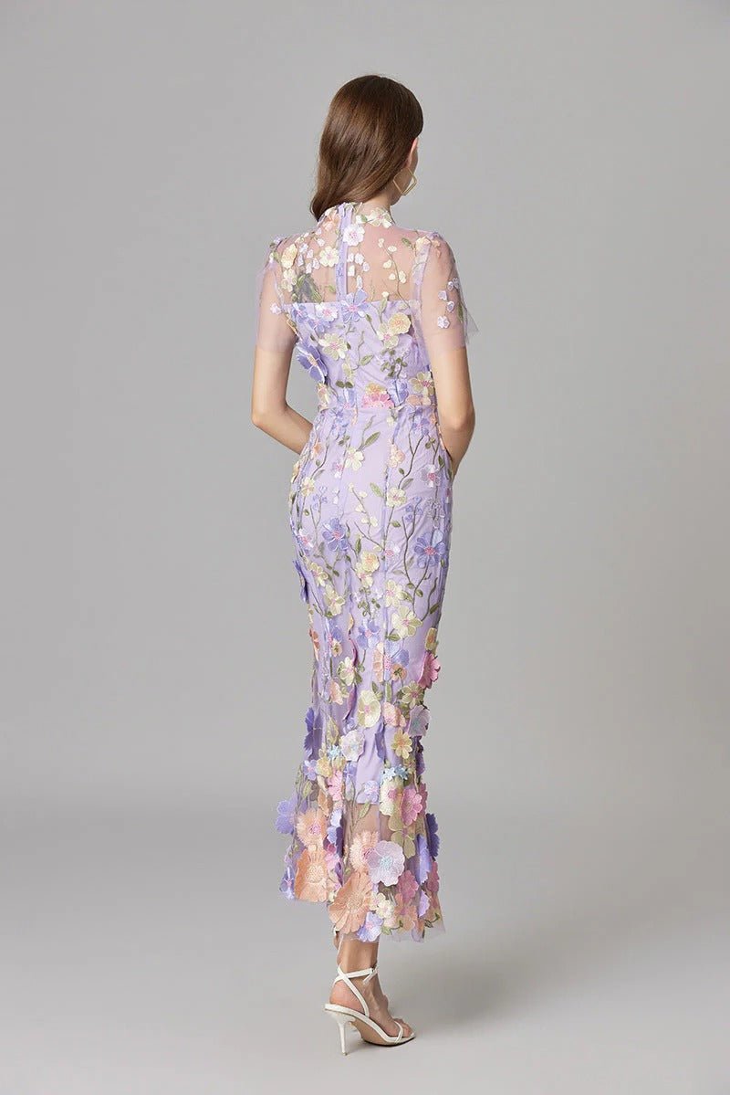 Lilia Floral Appliqué Midi Dress